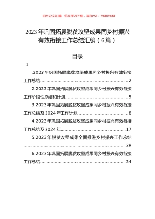 2023年巩固拓展脱贫攻坚成果同乡村振兴有效衔接工作总结汇编.docx