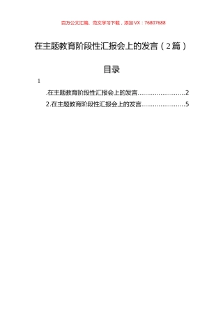 在主题教育阶段性汇报会上的发言（2篇）.docx