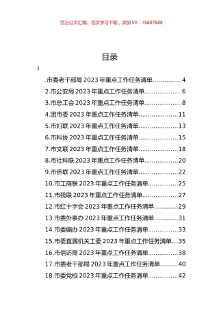 市级部门2023年重点工作任务清单汇编（47篇）.docx