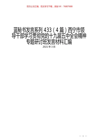 （4篇）西宁市领导干部学习贯彻党的十九届五中全会精神专题研讨班发言材料汇编.docx