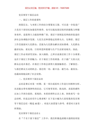 党员领导下基层总结汇编(10篇).docx