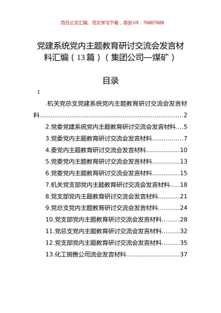 党建系统党内主题教育研讨交流会发言材料汇编（13篇）（集团公司—煤矿）.docx