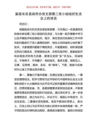 副县长在县政府办党支部第二党小组组织生活会上的讲话.docx