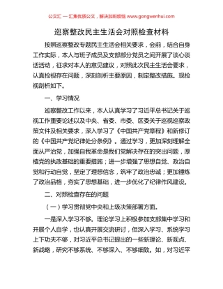 巡察整改民主生活会对照检查材料 (2).docx