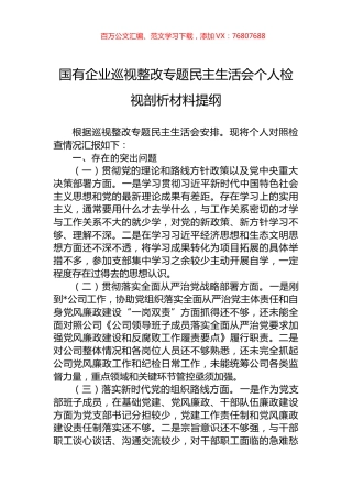 国有企业巡视整改专题民主生活会个人检视剖析材料提纲.docx