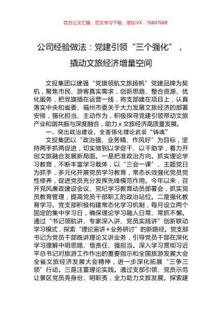公司经验做法：党建引领“三个强化”，撬动文旅经济增量空间.docx