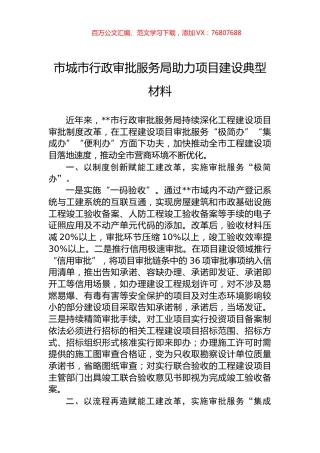 市城市行政审批服务局助力项目建设典型材料.docx