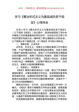 学习《整治形式主义为基层减负若干规定》心得体会.docx