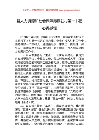 县人力资源和社会保障局派驻村第一书记心得感悟.docx