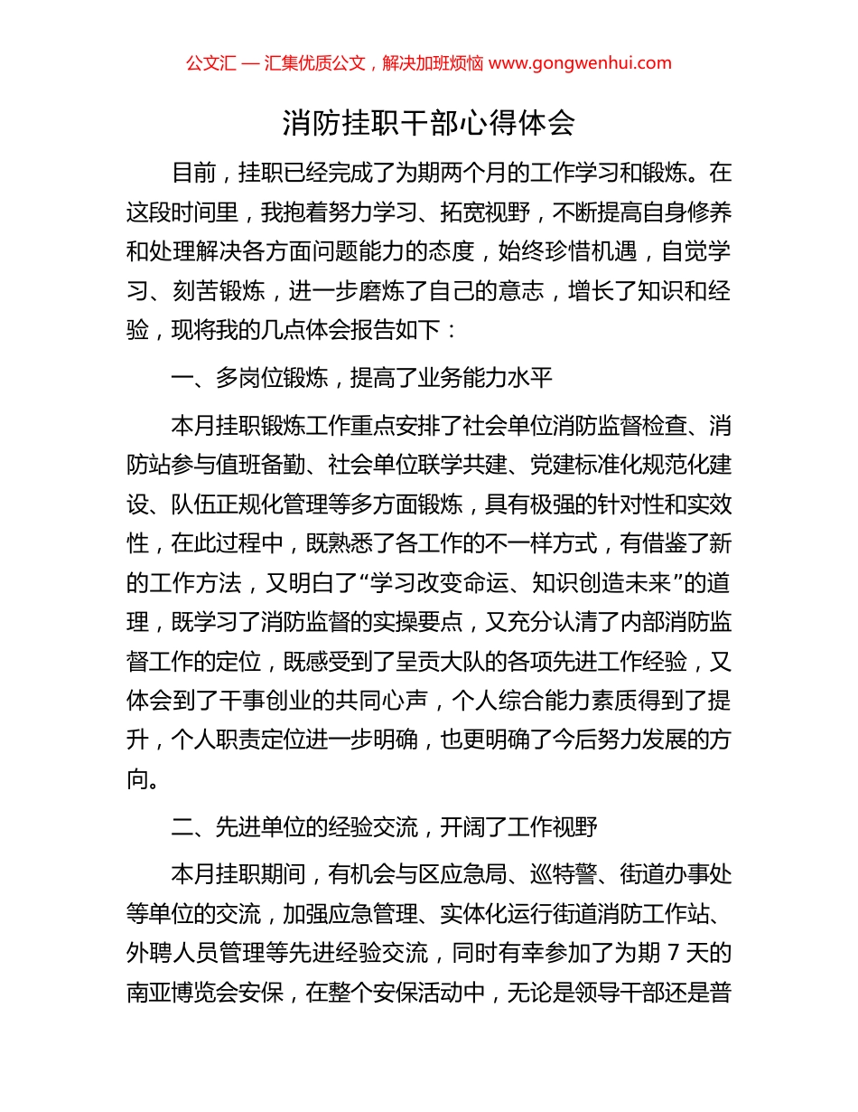 消防挂职干部心得体会.docx_第1页