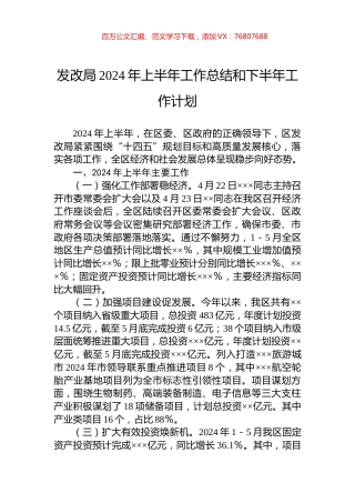 发改局2024年上半年工作总结和下半年工作计划.docx