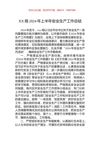 XX局2024年上半年安全生产工作总结.docx