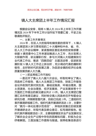 镇人大主席团上半年工作情况汇报.docx