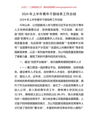 2024年上半年青年干部培养工作总结 (2).docx