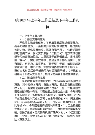 镇2024年上半年工作总结及下半年工作打算.docx