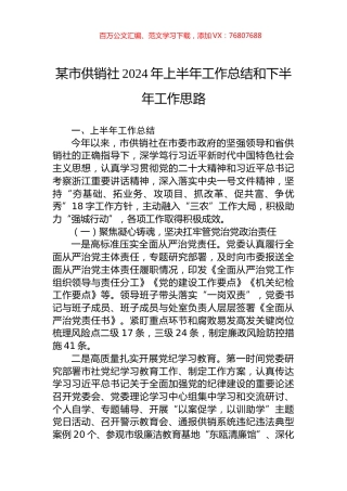 某市供销社2024年上半年工作总结和下半年工作思路.docx