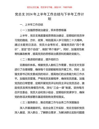 党总支2024年上半年工作总结与下半年工作计划.docx