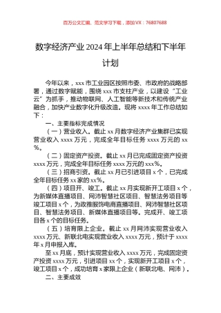 数字经济产业2024年上半年总结和下半年计划.docx