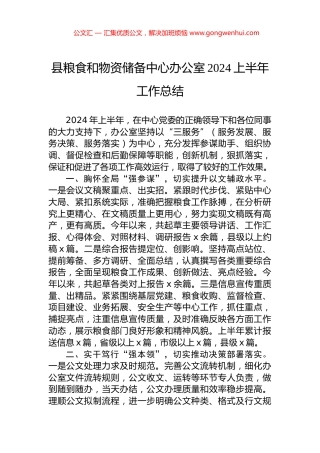 县粮食和物资储备中心办公室2024上半年工作总结.docx