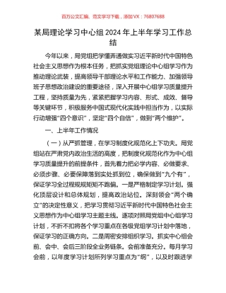 某局理论学习中心组2024年上半年学习工作总结.docx