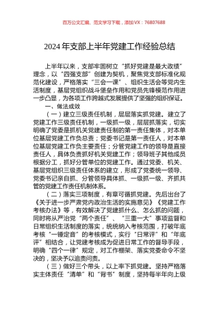 2024年支部上半年党建工作经验总结.docx