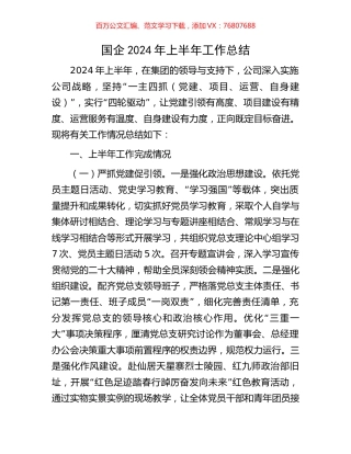 国企2024年上半年工作总结.docx