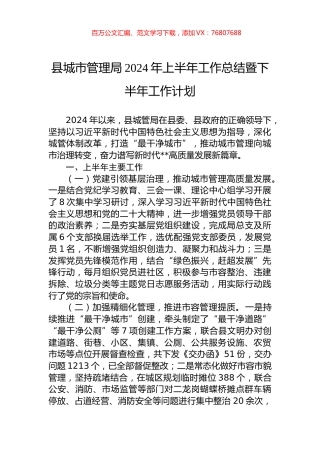 县城市管理局2024年上半年工作总结暨下半年工作计划.docx