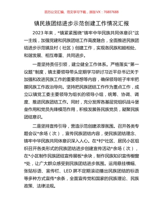 镇民族团结进步示范创建工作情况汇报.docx