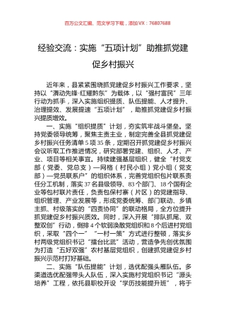 经验交流：实施“五项计划”助推抓党建促乡村振兴.docx