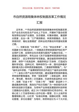 市自然资源局集体林权制度改革工作情况汇报.docx