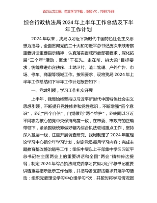 综合行政执法局2024年上半年工作总结及下半年工作计划.docx