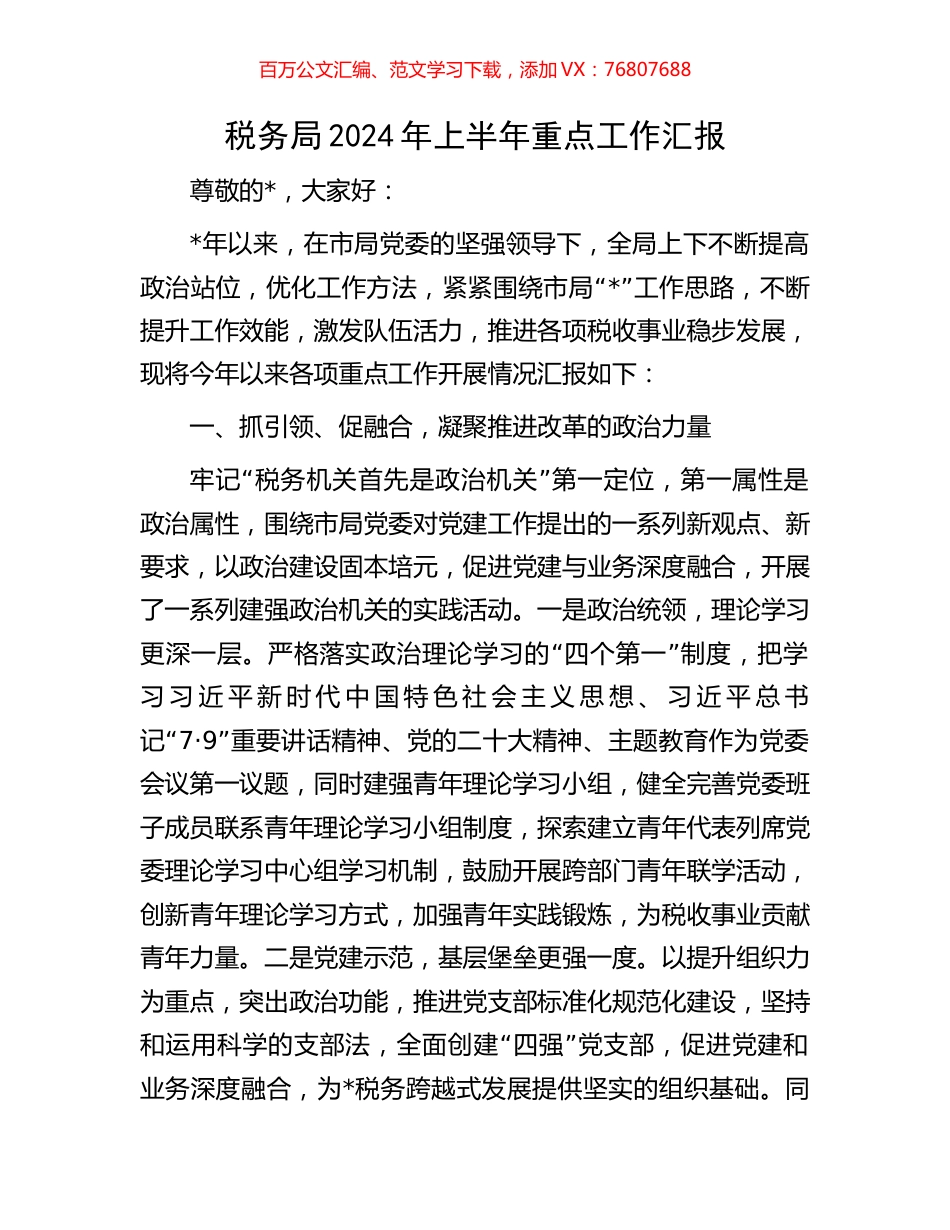 税务局2024年上半年重点工作汇报.docx_第1页