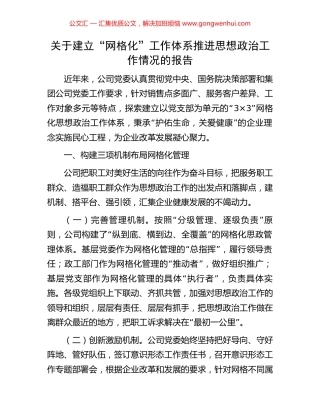 关于建立“网格化”工作体系推进思想政治工作情况的报告 (2).docx