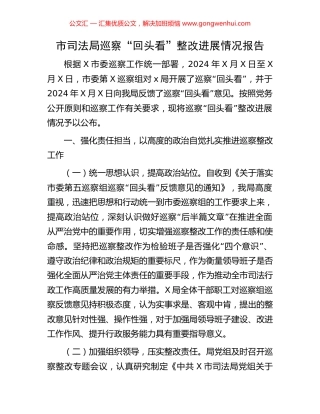 市司法局巡察“回头看”整改进展情况报告.docx