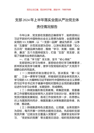 支部2024年上半年落实全面从严治党主体责任情况报告.docx