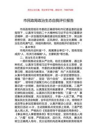 市民政局政治生态自我评价报告.docx