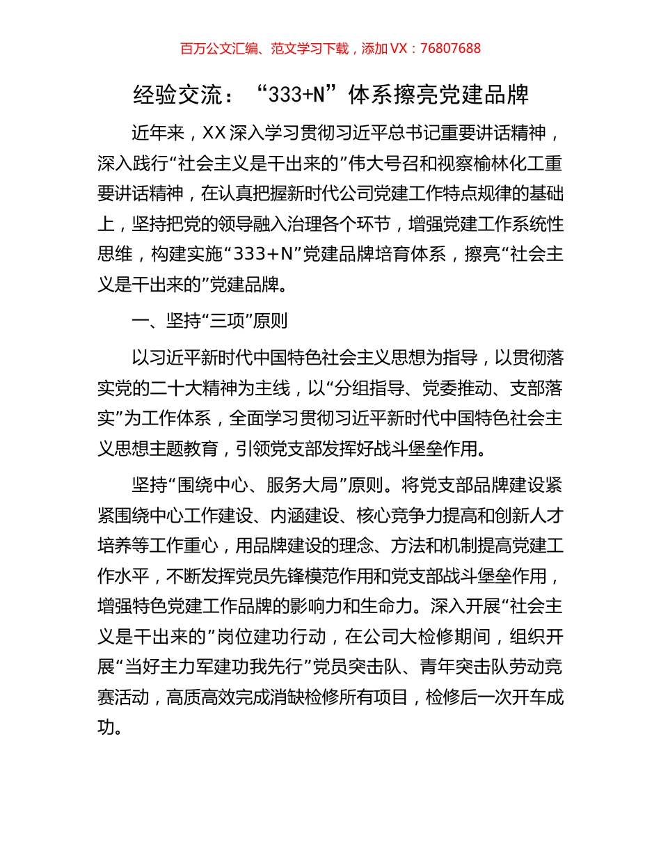 经验交流：“333+N”体系擦亮党建品牌.docx_第1页