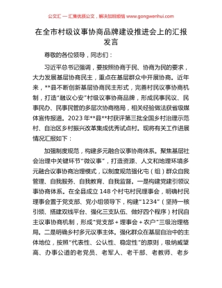 在全市村级议事协商品牌建设推进会上的汇报发言.docx