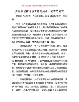 党组书记在巡察工作动员会上的表态发言.docx