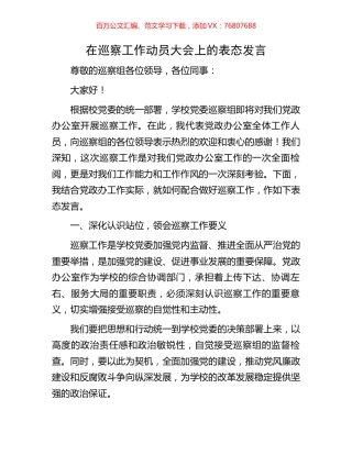 在巡察工作动员大会上的表态发言.docx