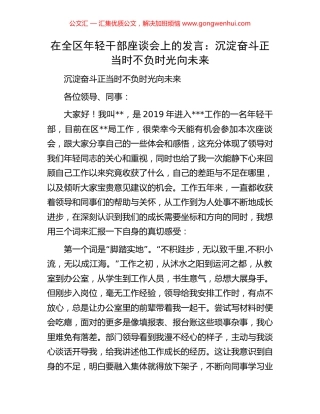 在全区年轻干部座谈会上的发言：沉淀奋斗正当时不负时光向未来.docx