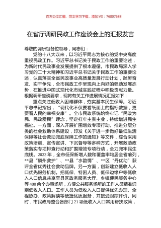 在省厅调研民政工作座谈会上的汇报发言.docx