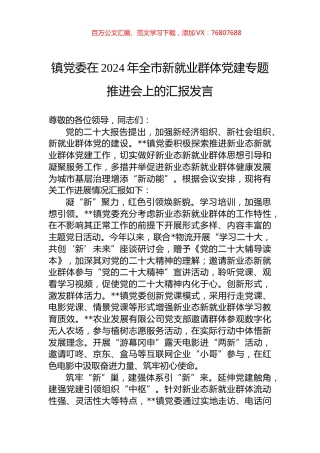 镇党委在2024年全市新就业群体党建专题推进会上的汇报发言.docx