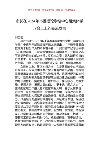 市长在2024年市委理论学习中心组集体学习会上上的交流发言.docx