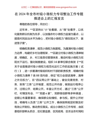 在2024年全市村级小微权力专项整治工作专题推进会上的汇报发言 (2).docx