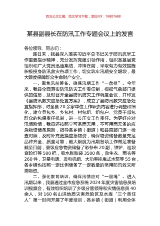 某县副县长在防汛工作专题会议上的发言.docx