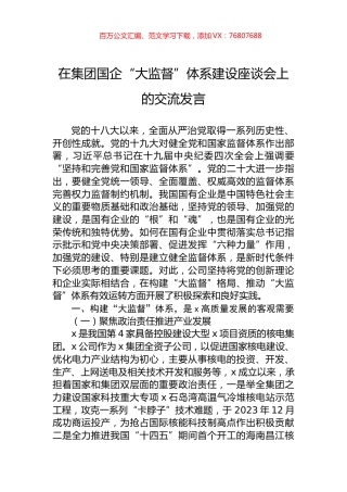 在集团国企“大监督”体系建设座谈会上的交流发言.docx