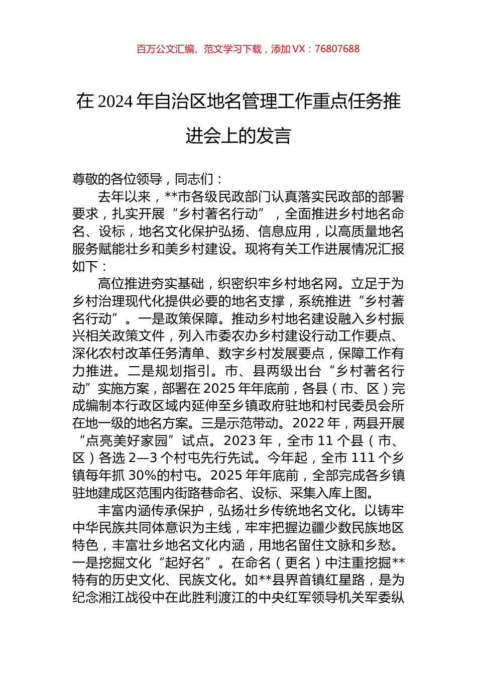 在2024年自治区地名管理工作重点任务推进会上的发言.docx_第1页