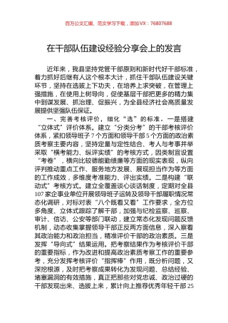 在干部队伍建设经验分享会上的发言.docx