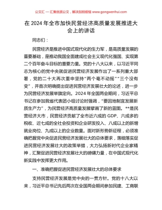 在2024年全市加快民营经济高质量发展推进大会上的讲话.docx